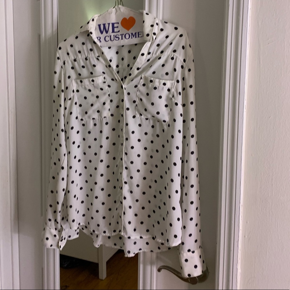 Express Black & White Polka Dot Portofino Shirt